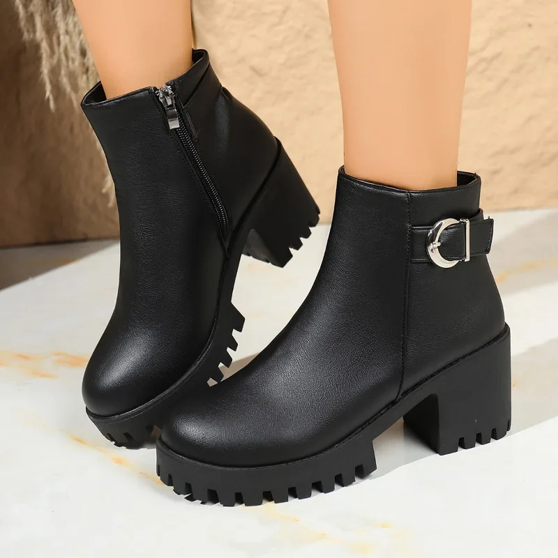 

Теплые и удобные женские ботильоны на высоком каблуке, модная обувь на каблуке, зимние дизайнерские туфли-лодочки, новинка 2025 года, повседневные уютные короткие ботинки