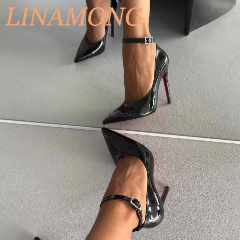 وأشار مشبك أسود أحذية عالية الكعب عصرية وبسيطة سوداء براءات الاختراع والجلود مزاجه الحفلات والولائم حذا فردي للسيدات #5