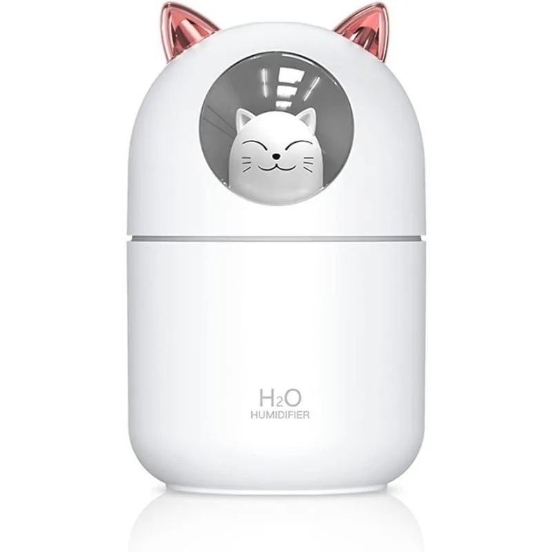 Umidificatore piccolo gatto per camera da letto Mini umidificatori a nebbia fredda da 300ml con luce notturna umidificatore d\'aria personale