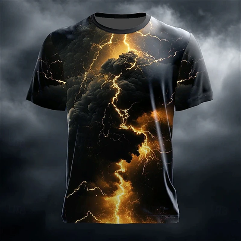 

3D Print Lightning Graphic Men's T-Shirts Short Sleeve Street Style Male Tees Plus Size O-Neck Casual Fashion Summer Y2k Tops