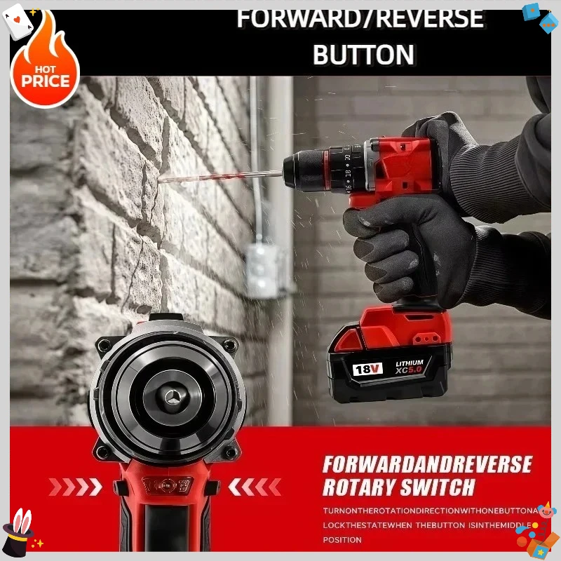 150N.m Cordless Electric Drill 20+3 Torque Small Drill Brushless Impact Drill Hammer Multifunctional Tools Fit Milwaukee Battery