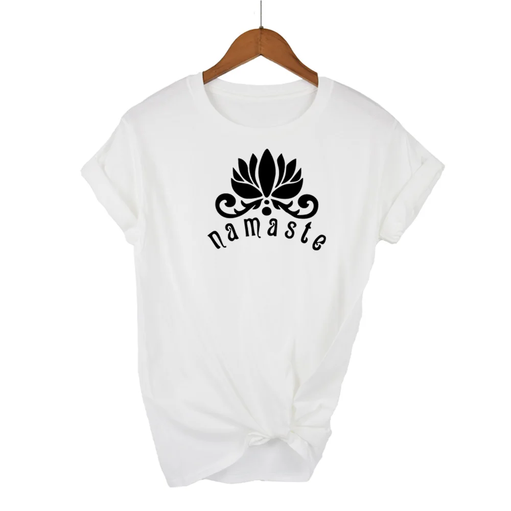 NAMASTE Lotus Flower Print Women tshirt Cotton Casual Funny t shirt For Lady Girl Top Tee Hipster Tumblr Drop Ship