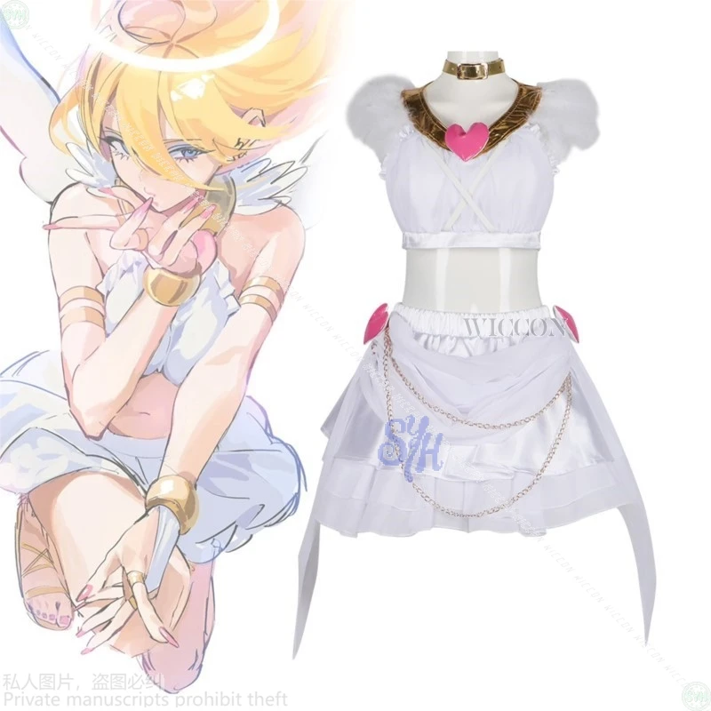 Sexy bellissimo angolo Anime slip e calza con reggicalze Cosplay ali cuore vestito bianco Lolita Halloween festa di Natale Cos