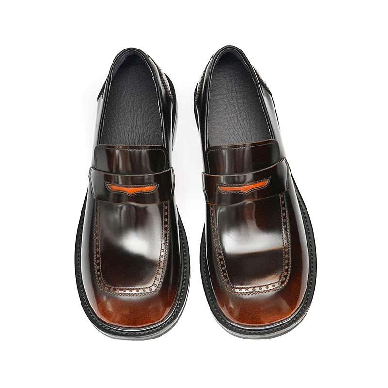 Genuine Leather High Quality Big Head Leather Shoes Men's Leather Bright Face Business Casual British Formal Dress Slip-on Shoes
