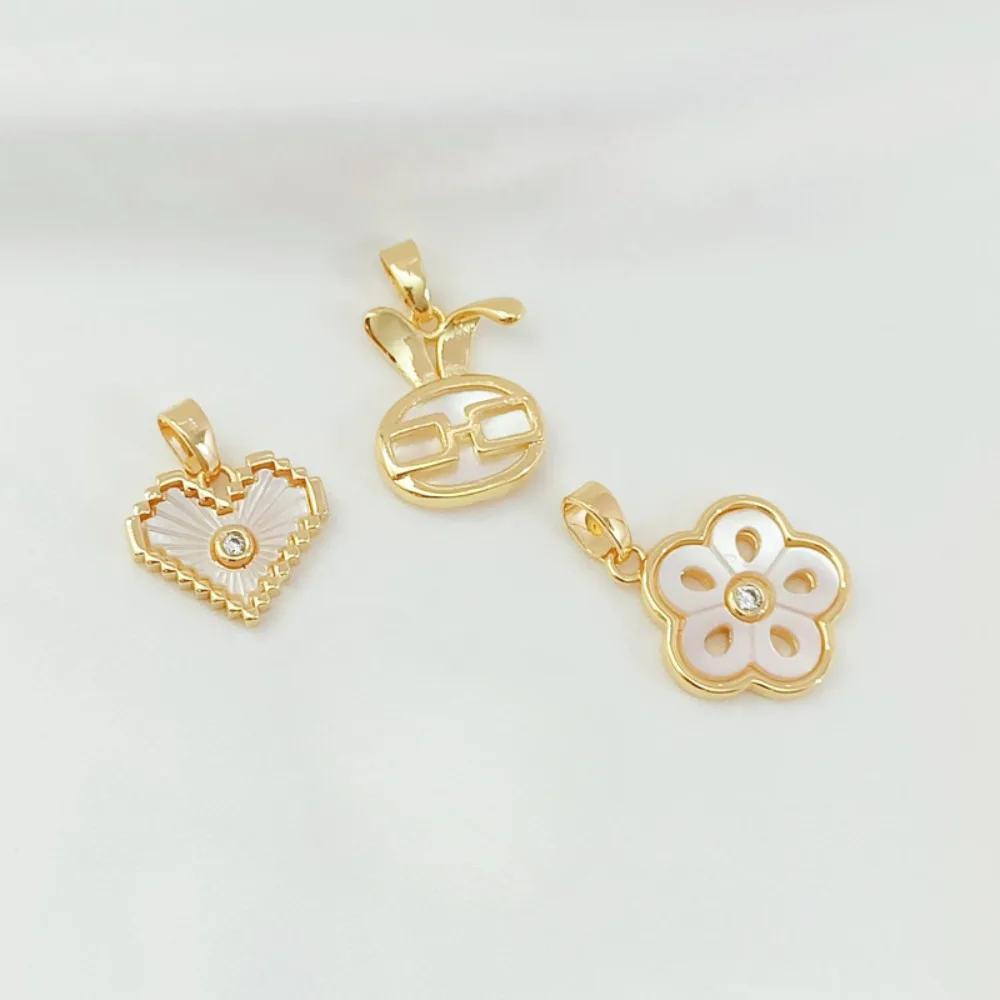 14K Gold-plated Pendant Appropriate Flower Mother Shell Peach Heart Plum Blossom DIY Handmade Bracelet Ear Pendant Matching