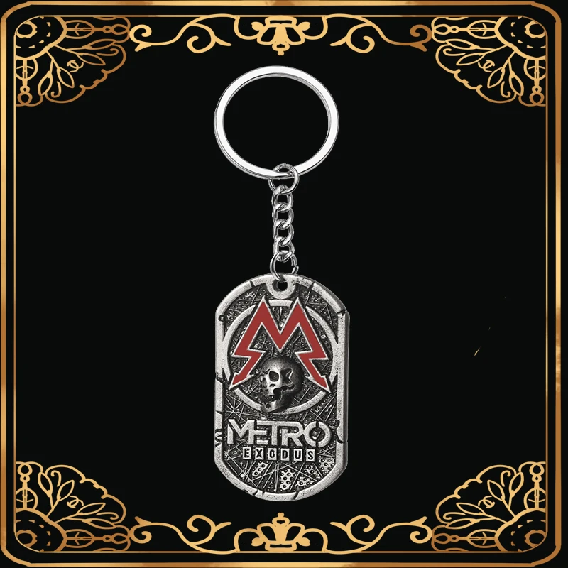 Terror Game Metro:Exodus Series Badge Keychain Vintage Oval Skull Tag Key Chain Fashion Jewelry Gifts For Game Lovers