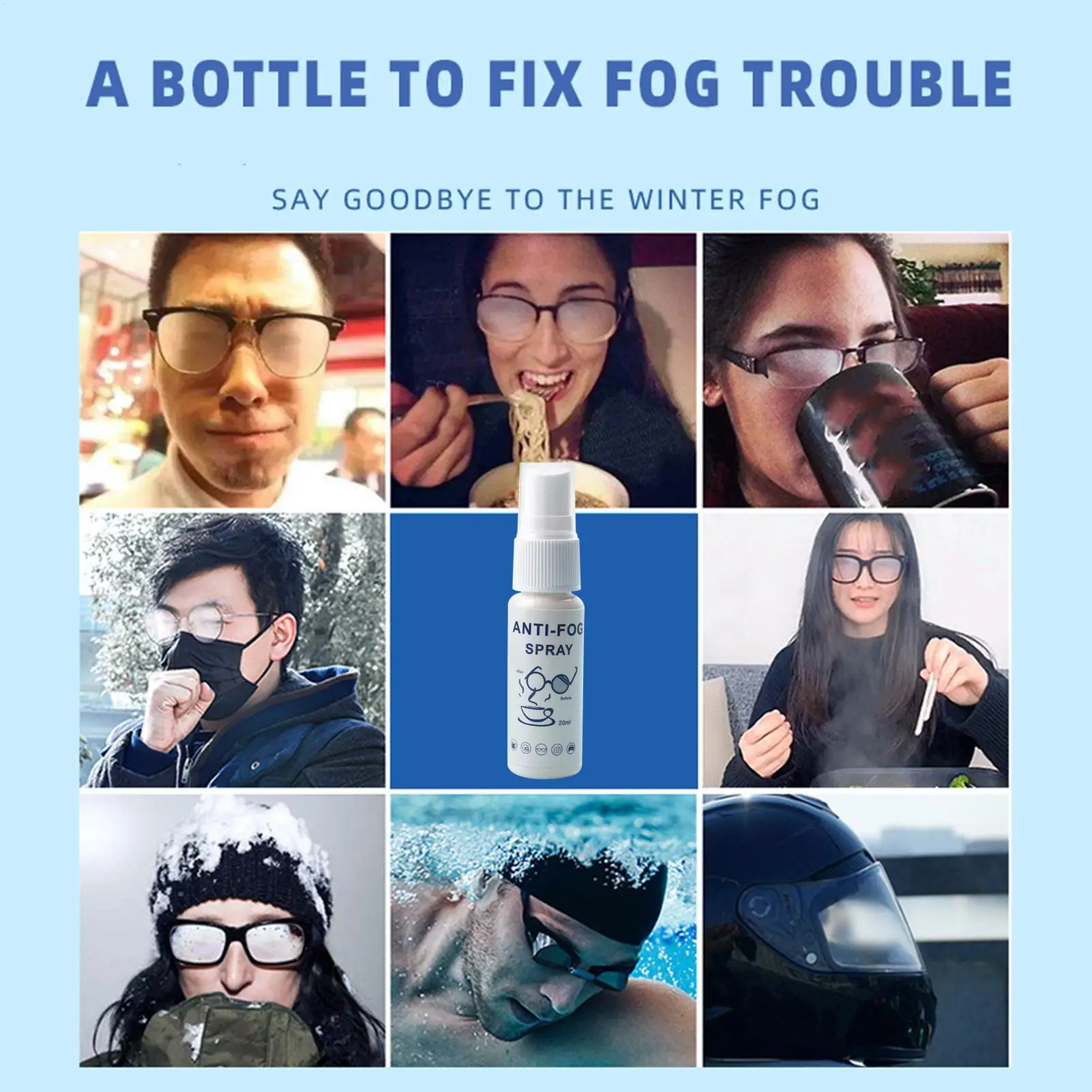 Anti Fog Spray 20ml Goggle Anti-Fog Spray for Glasses Long-Lasting Scratch Remover Defogger Cleaning Eyeglasses Cleaner for Men