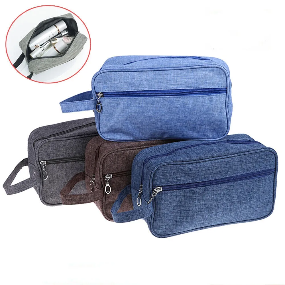 Mens Travel Cosmetic Bag Zipper Makeup Bag Large Capacity Travel Toiletries Organizer for Male Beauty Bathing Wash Pouch Handbag