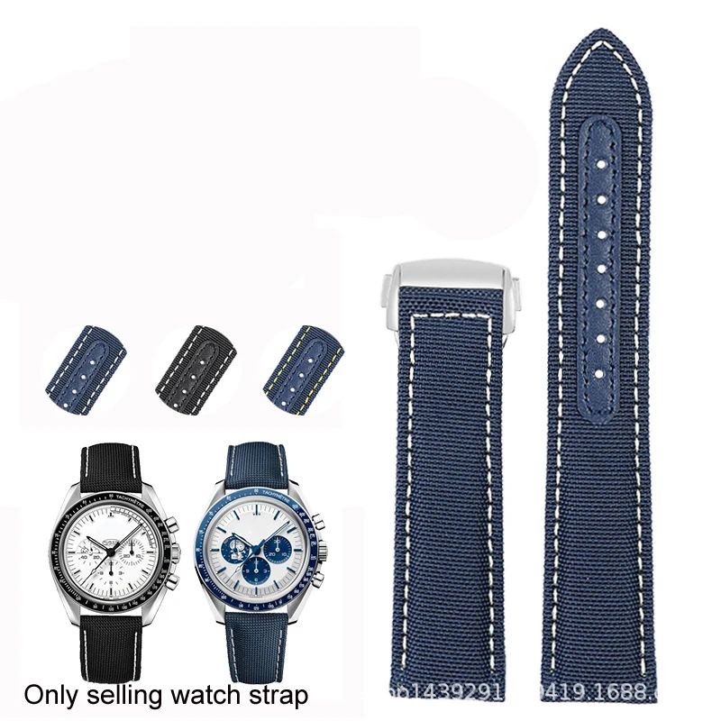 20mm Woven Canvas Watch Strap For Omega Seamaster 300 AT150 Fabric Leather Nylon AQUA TERRA 150 Blue Black Watchband Buckle