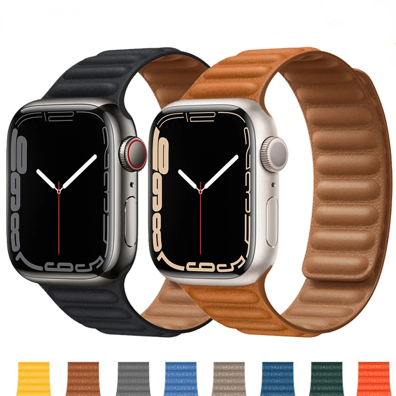 Leather Link Magnetic Loop Strap For Apple watch band 49mm 44mm 40mm 41mm 45mm 42mm 38mm bracelet iWatch series 8 Ultra 5 SE 6 7