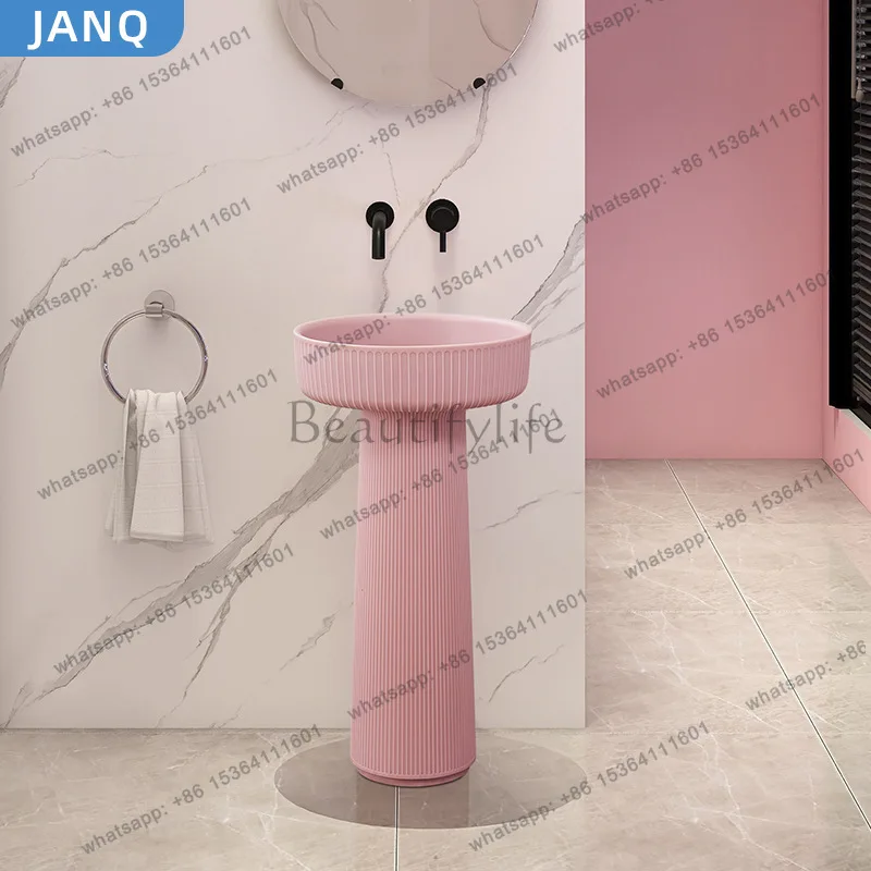 Striped column wash basin ceramic round artificial stone art basin mushroom wash basin