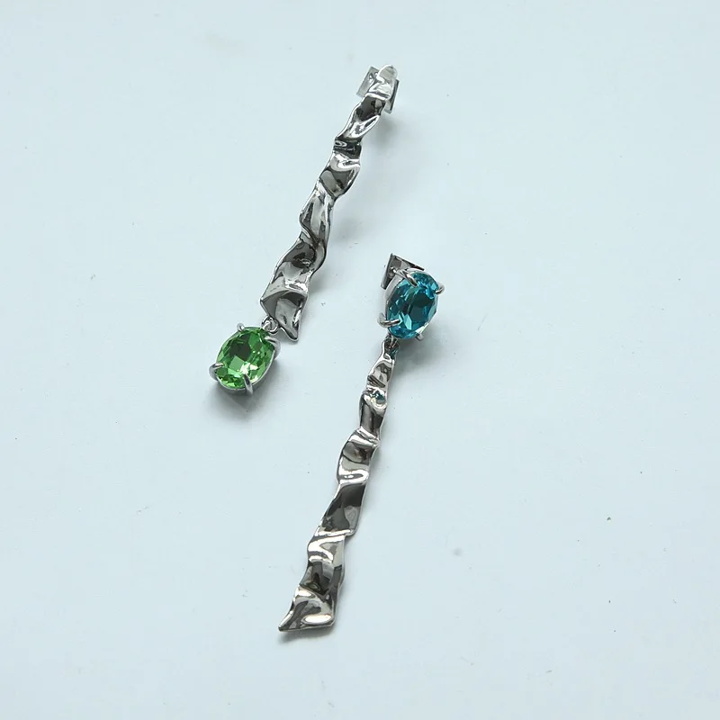 Asymmetric long gem stone earrings for women lave texture statement earrings designer funny unique jewelry