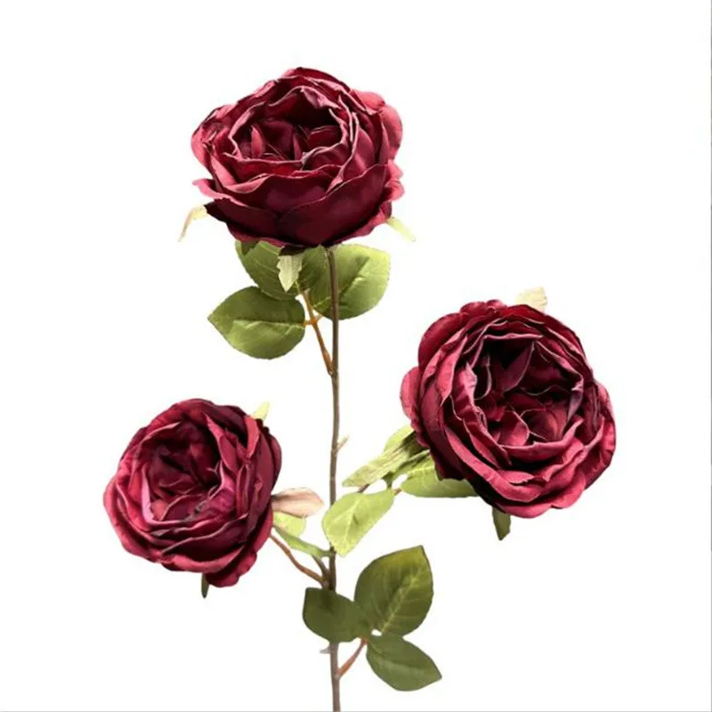 

5Pcs Silk Long Stem Autumn Round Rose (3 Heads/Piece) Faux Austin Roses for Wedding Centerpieces