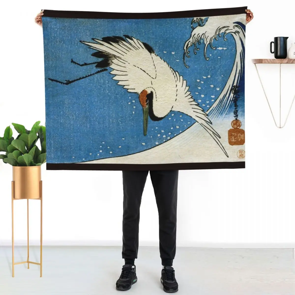 Favourite Artist - Crane & Wave - Hiroshige Throw Blanket All Season Lightweight Soft Blanket for Bed