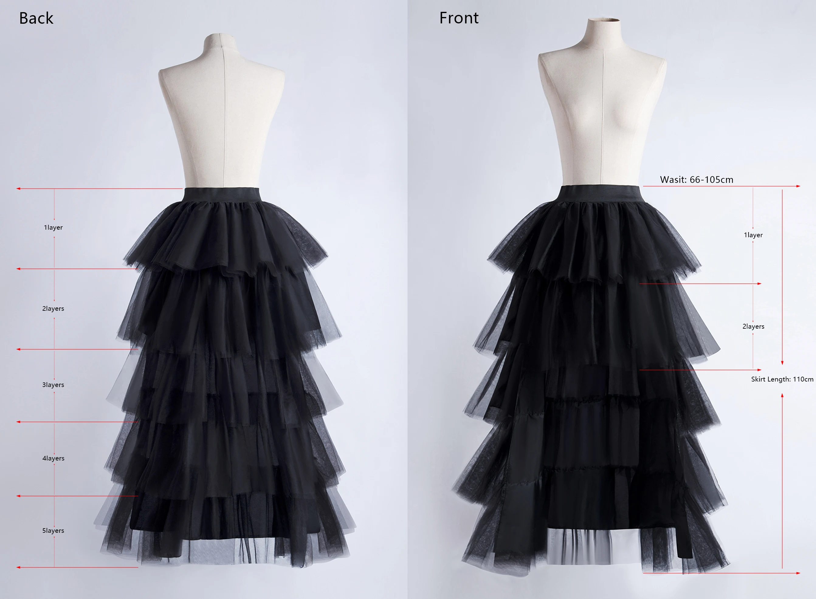 สูง-ต่ํา Tutu กระโปรงไม่สม่ําเสมอ Fluffy Tulle Layered เค้กกระโปรงเอวตาข่าย Petticoat ผู้หญิง Carnival Rock Party ครึ่งกระโปรง