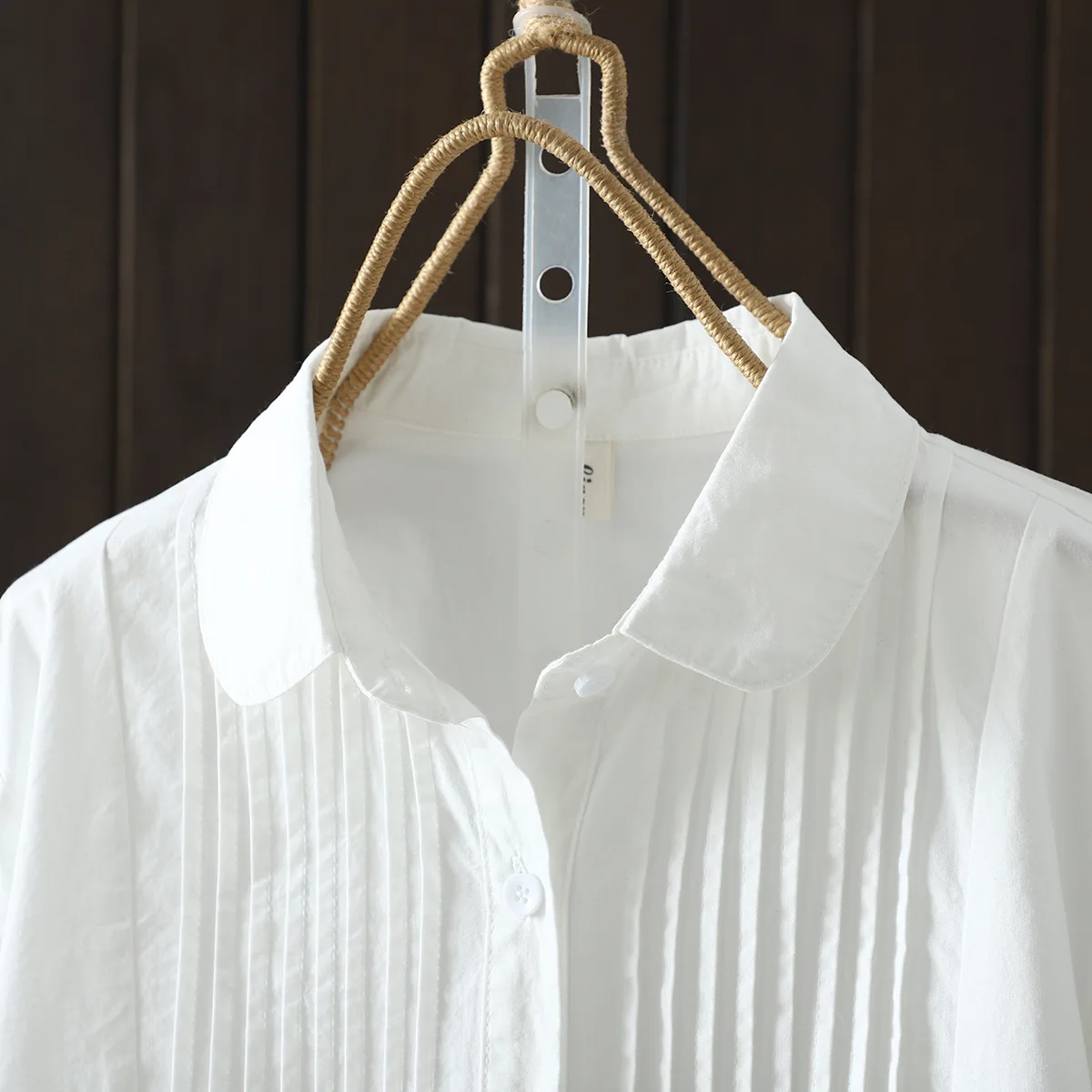 New 2025 Spring Cotton Long Sleeve Shirt, Women Turn-down Collar Folds, Mori Girl Simplicity OL Commute Loose Blouse T53716CC