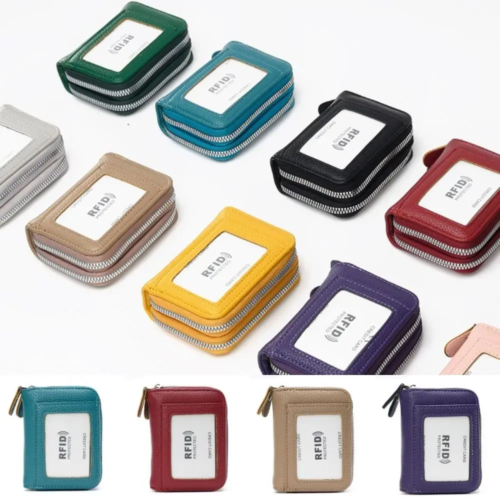 Multi-Functional Organ Card Bag Anti-Degaussing PU Leather Anti-Theft Card Holder Multi Card Slot Solid Color