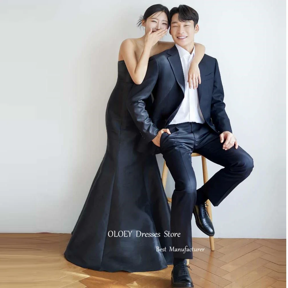 

SPRAYING Simple Black Satin Mermaid Evening Dresses Korea Sweetheart Floor Length Corset Back Prom Gowns Wedding Party Dress