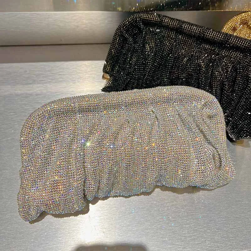 20 Colors Rhinestone Evening Clutch Bags Women New Folds Crystal Clip Purses and Handbags Luxury Designer Wedding Party Quality