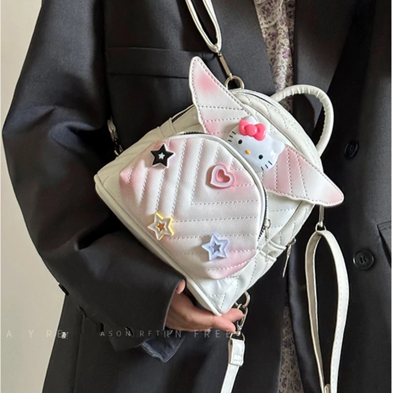 Women's Cute Hellokitty Wing Backpack With Fashionable Diamond Pattern Embroidered Thread For Women's Casual Backpack