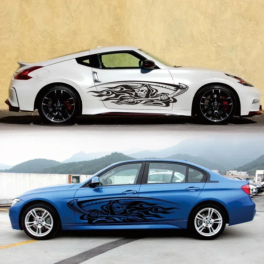 

Dark Death Car Sticker Skulls Totem Decoration Stripe Flame Vinyl Decal Auto Accessories Stylish Side Door Body Converted Stick