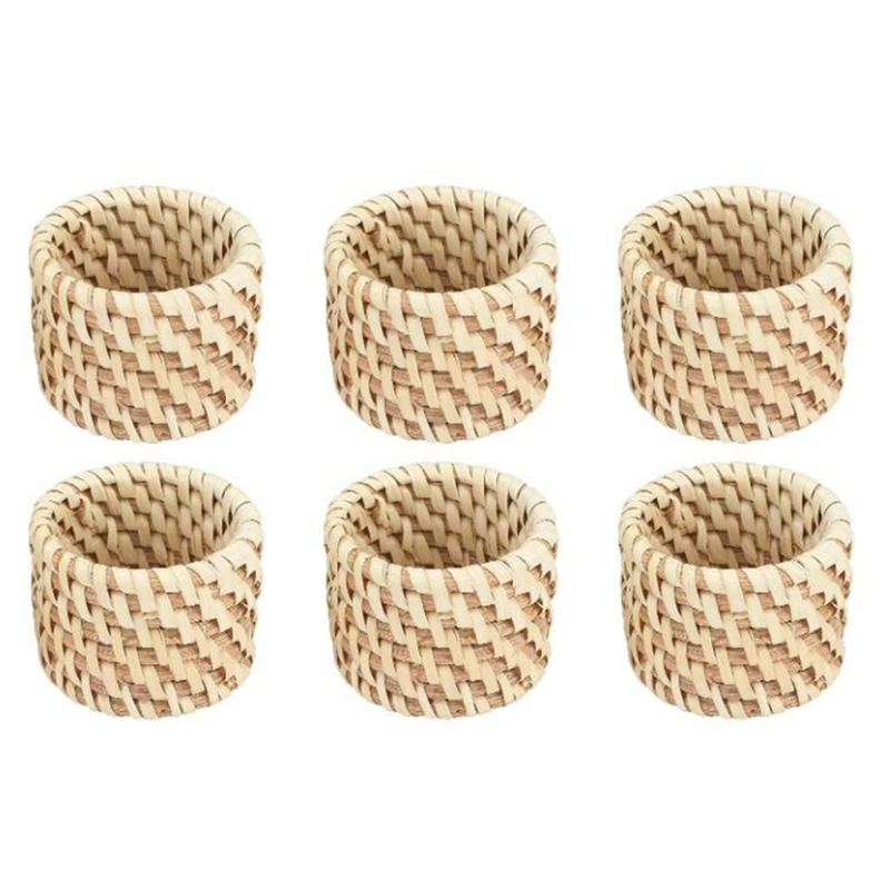 

6 Pcs Woven Napkin Rings,Handmade Rattan Napkin Rings,Napkin Buckle Holder Handicraft Wedding Decor Ring For Party Decor