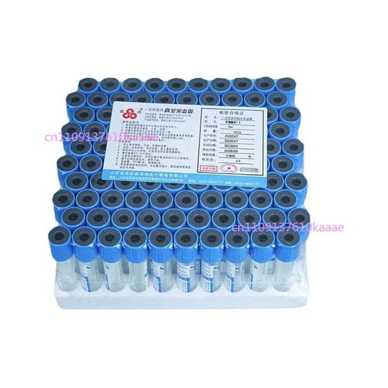 100pcs Blood Collection Coagulation Sodium Citrate Plastic Tube Sterile Negative Pressure Vacuum Blue Cap Anticoagulant Tube