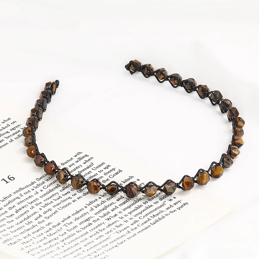 ナチュラルマカダムファセットビーズ織りヘアフープクリスタルタイガーアイストーンアクセサリー目に見えないバンドル髪の装飾ジュエリー