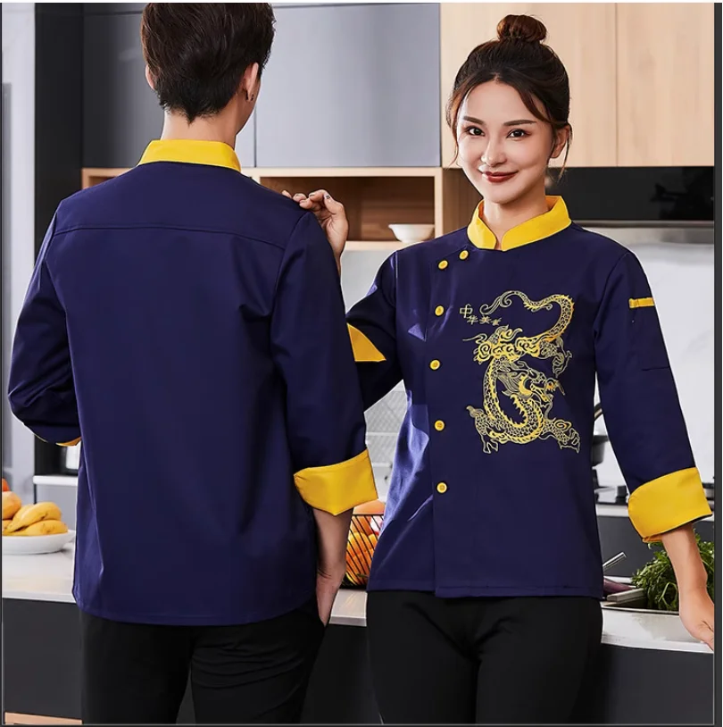 Embroidered Dragon Chef Clothes Hotel Catering Male Chef Head Work Clothes