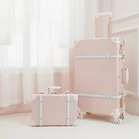 Vintage Luxury Travel Suitcase Set with Handbag PU Leather Trolley Luggage Valise Women Cute Rolling Luggage – view 1