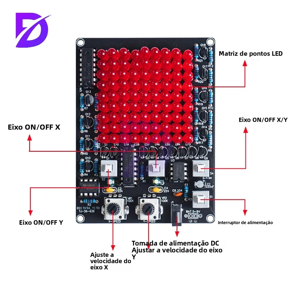 DC4.5-9V 81 LED Follow up Light Kit Jogo X/Y-axis Móvel Luz de Fluxo Ajustável DIY Kit Eletrônico de Solda