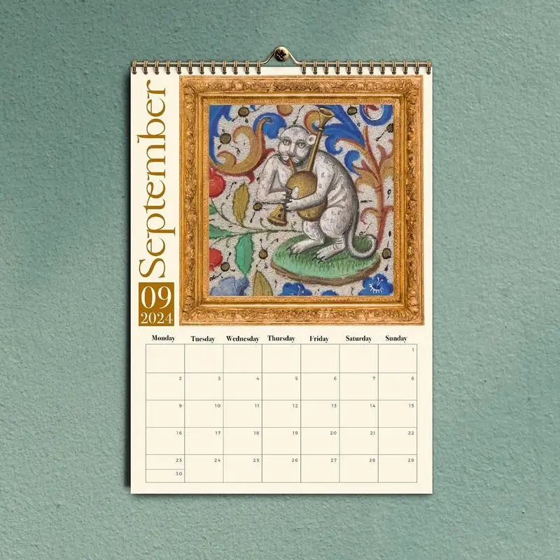 Medieval Cat Calendar 2024 Wall Hanging 12 Months Cats Calendar Creative Ugly Cat Monthly Wall Calendar For Home School Office