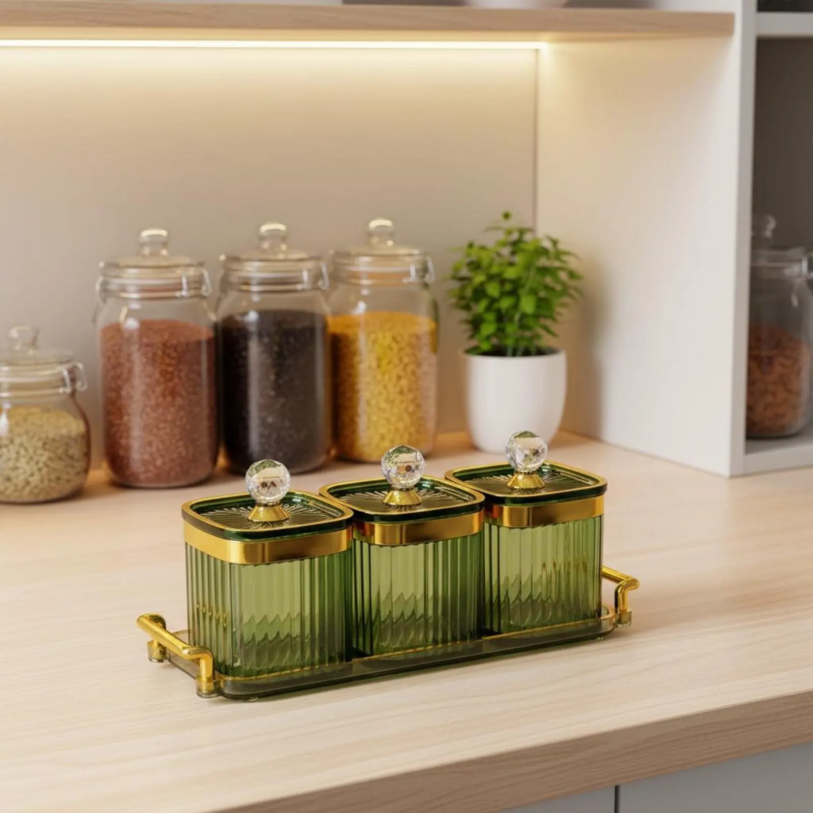 Decorative Snack Container Set Airtight Closure Luxury Food Storage Canister Set Lidded Candy Dish with Tray view 2