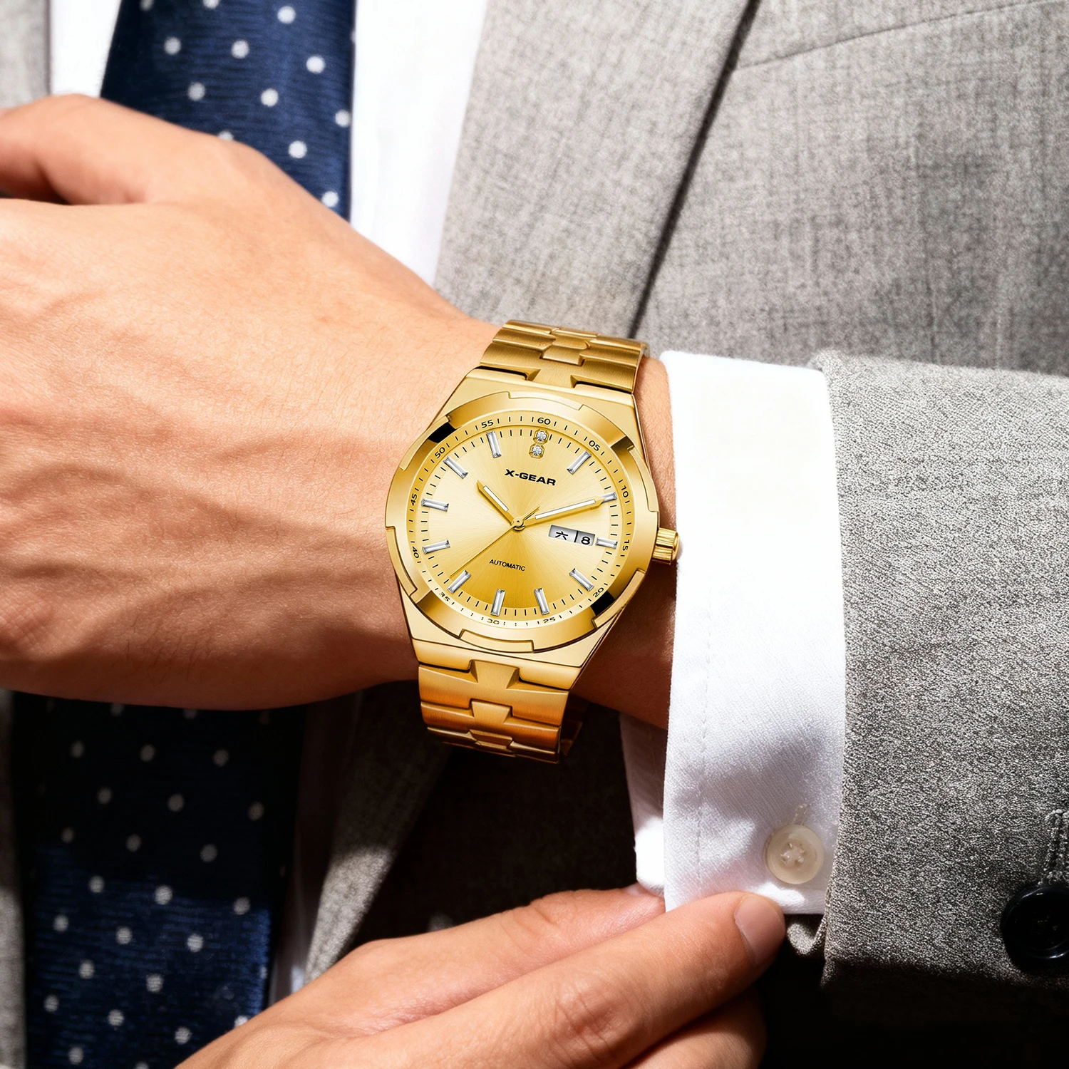 Мужские часы X-GEAR с автоматическим механическим механизмом, светящиеся, водонепроницаемые, модные и классические