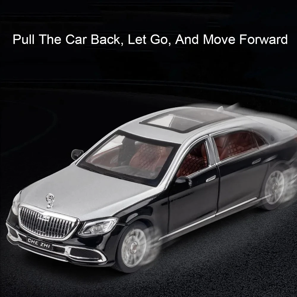 1:24 GLS 600 Miniatuur Model Auto Speelgoed Legering Diecast Geluid Licht 6 Deuren Geopend Pull Back Ornament Voertuig Modellen voor Jongens Geschenken