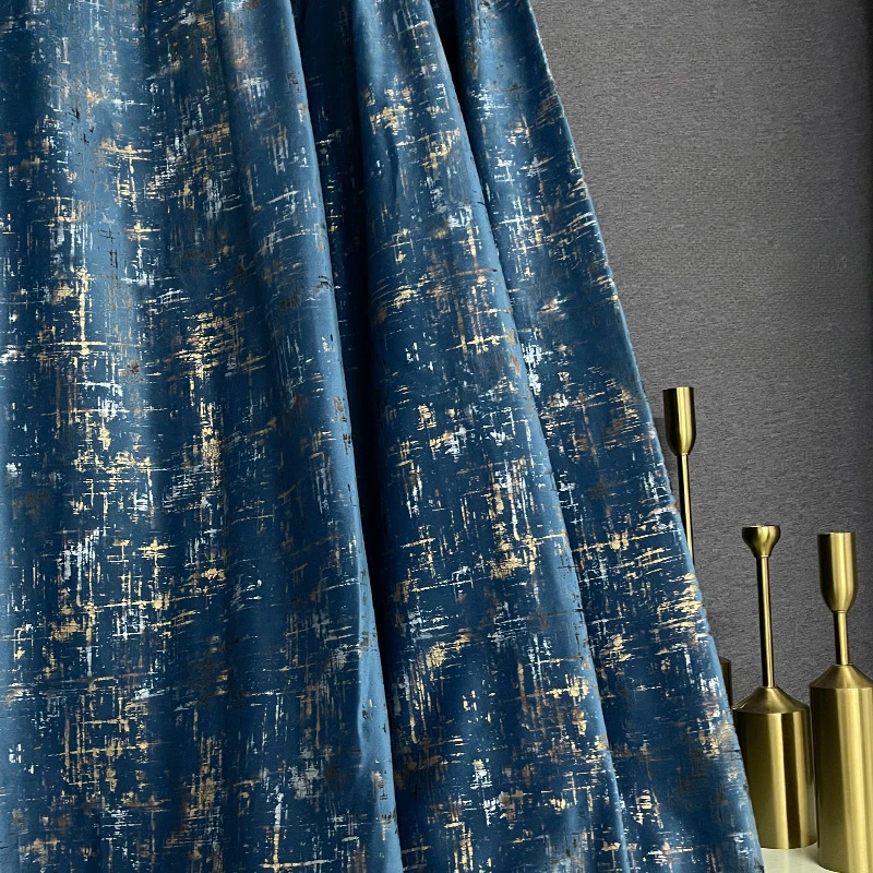 

High Precision Golden Silk Printed Curtains for Living Room Bedroom Luxury Blackout Window Curtain Custom Home Partition Cortina