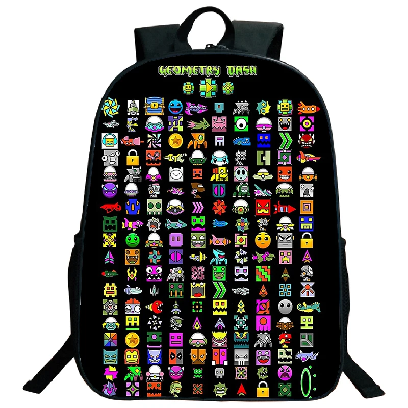 Geometry Dash Cartoon Printed School Bags 16 Inch Large Capacity Bag For Travel Sport Portable Students School Bags Kids Bookbag