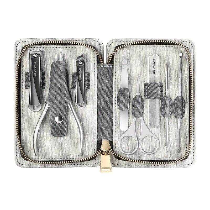 Kit de Manucure Professionnel 8 en 1 avec Étui en Cuir, Coupe-Ongles en Acier Inoxydable, Outil de Soins Personnels