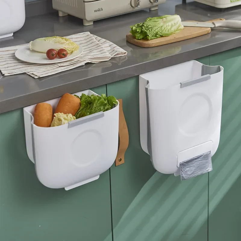 6/10L Foldable Trash Can For Kitchen Hanging Trash Bin Cabinet Door Wall Mounted Garbage Bucket Recyclable Waste Bin Kitchen