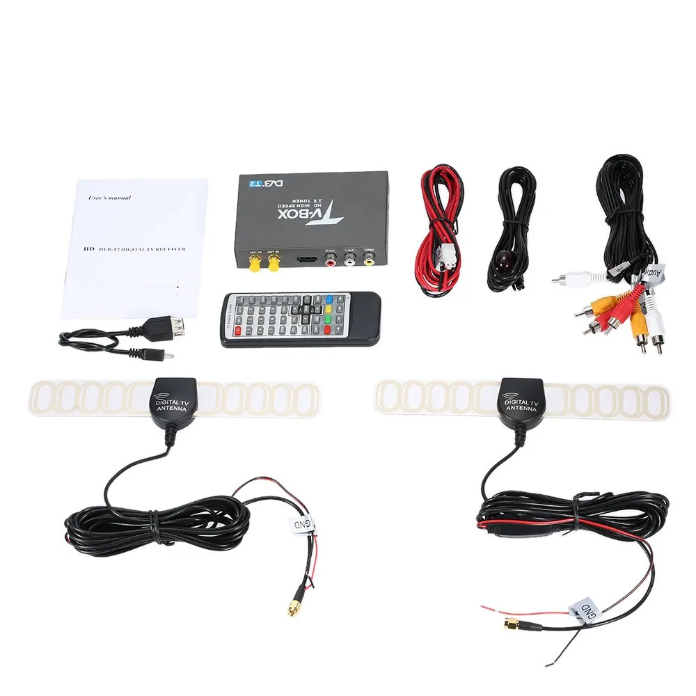 DVB-T2 Dual Antenna Car Digital HD TV Receiver, DVB-T2 Receiver TV Tuner Support 160KM/H MPEG-1 / -2 / -4, H.264 Decoder