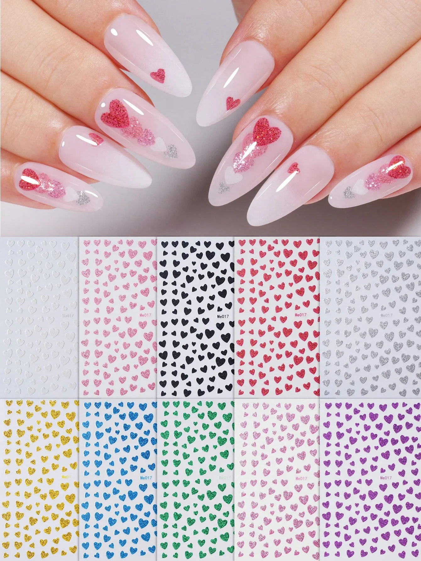 1 Stück herzförmiger Nagelaufkleber mit Queen-Motiv, selbstklebender Matte-Acryl-Aufkleber mit Glitzer, Paba-freie Nageldekoration für den einmaligen Gebrauch