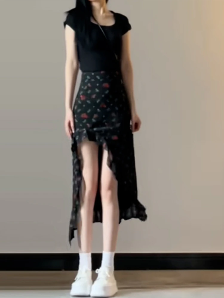 Bla Floral ter Ne Dr femmes été 2025 nouvelle plage Vaion asymétrique fente moulante jupe longue