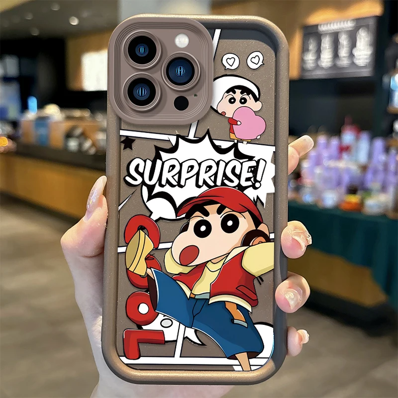 C-Crayon Shin-chan Cartoon Phone Case for iPhone16 15 14 13 12 11 Pro Max 16 15 14 8 7 Plus X XS Max 8 7 Non-Slip Silicone Cover