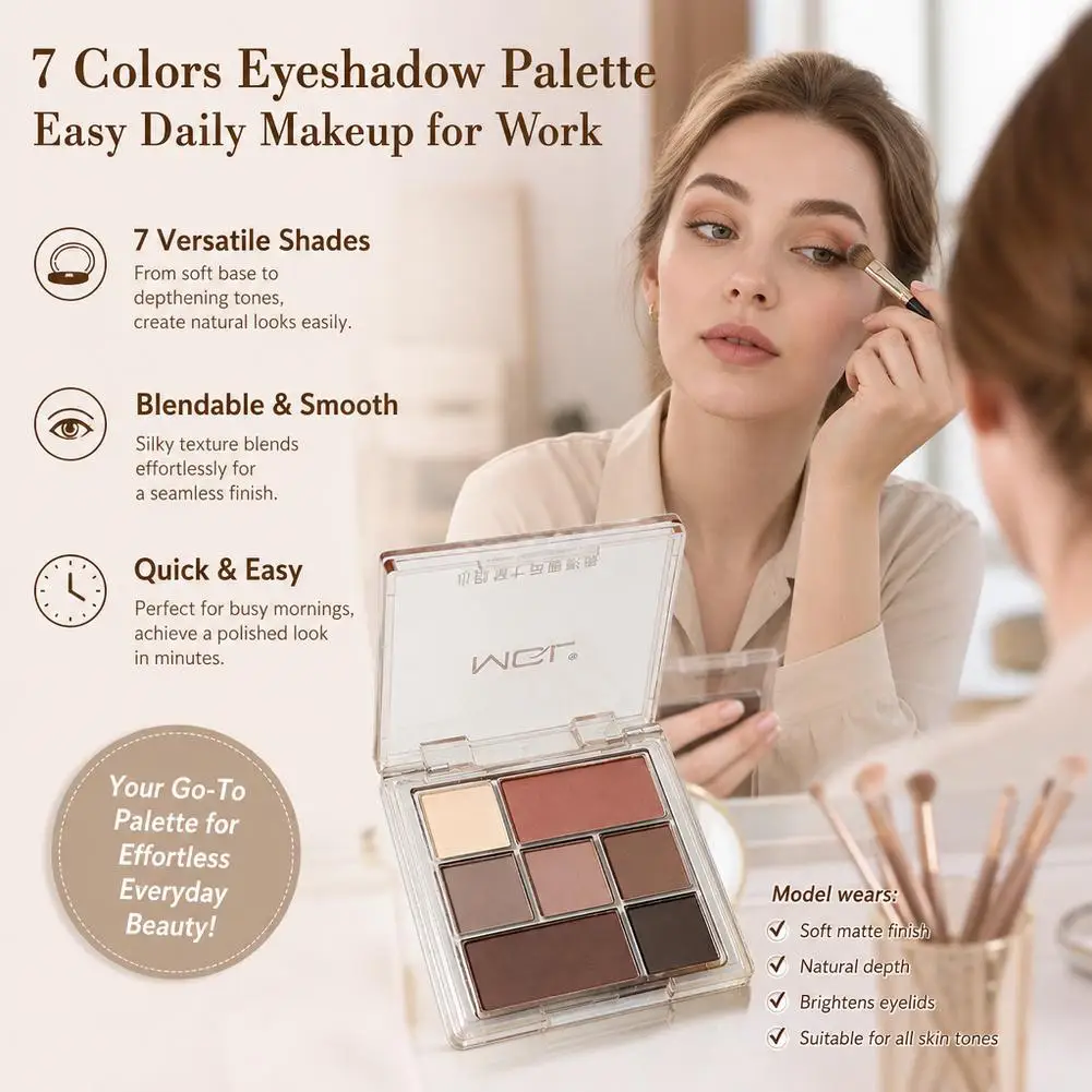 7-Color Matte Pearl Eyeshadow Palette Shimmering Sparkling Cosmetic Pigments Long-lasting Waterproof Smudge-proof Eye Makeup