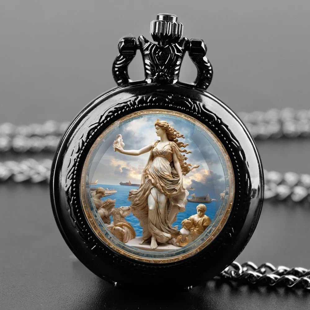 

Афродитовый дизайн, стеклянный купол, кварцевые карманные часы, арабские цифры, циферблат, винтажное ожерелье для подарков для мужчин, женщин и детей