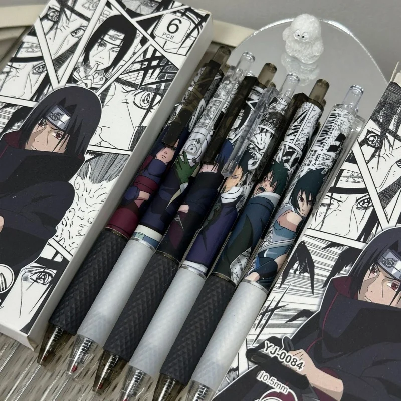 

6-Piece Naruto Anime Retractable Gel Pen Set, Quick-Drying Uchiha Itachi and Sasuke Black Ink Smooth Writing Pens, Suitable for School and Office Use, High-Quality Anime Stationery, Fan-Exclusive Gifts