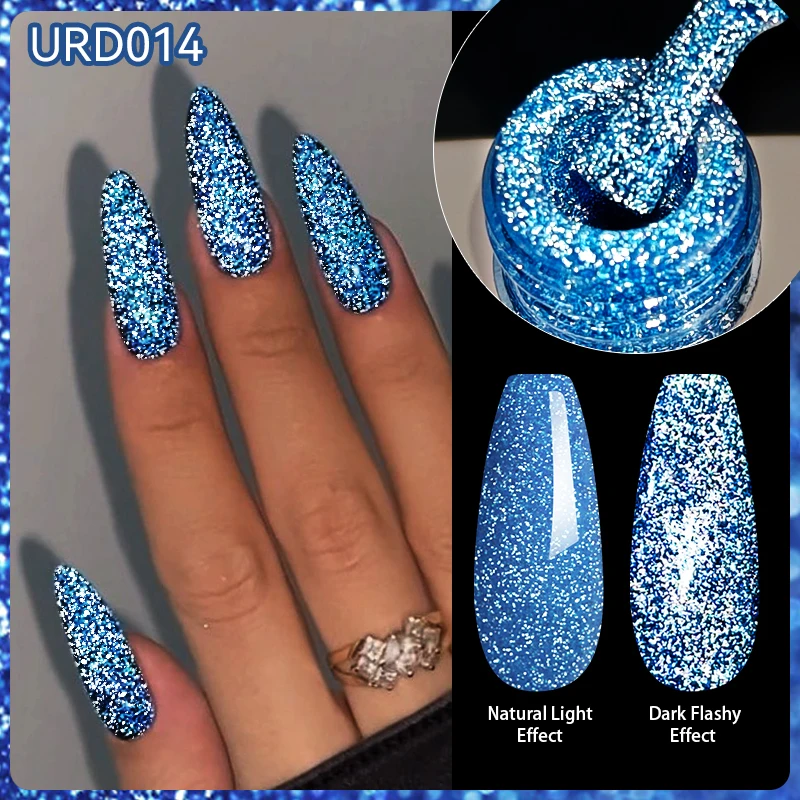 

UR SUGAR 15ml Glitter Blue Reflective Gel Nail Polish Sparkling Dark Flashy Semi Permanent Gel Polish Soak Off Nail Varnish