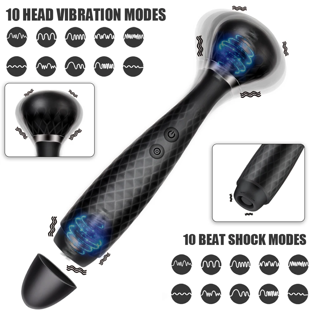 2 in 1 Clitoris Stimulator Big AV Stick Sex Toys for Women Dual Head 10+10 Modes Magic Wand Vibrator G-spot Massager Adults Toys