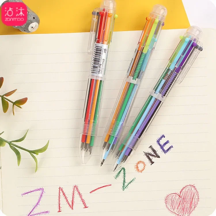 Multi-color Ballpoint Pen Function Press Color Personalized Oil Pen Stationery 6-color Hand Account Pen retractable pen