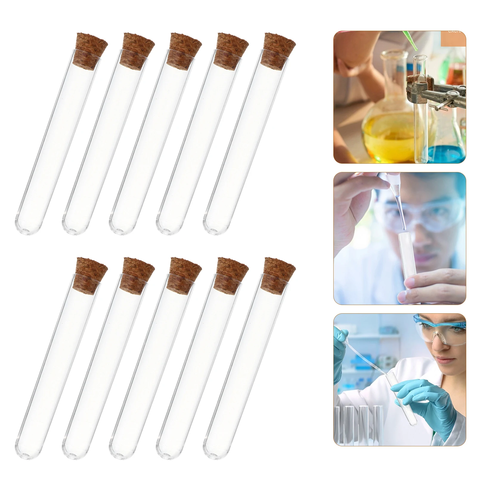 

25Pcs Wooden Stopper Test Tubes Plastic Clear Storage Tube for Science Experiments Liquid Container Kids Chemistry Lab Use Spice
